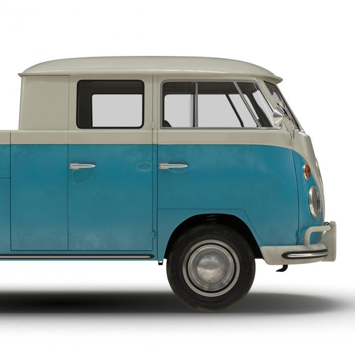 Volkswagen Type 2 Double Cab Pick Up Simple Interior Blue 2 3D model