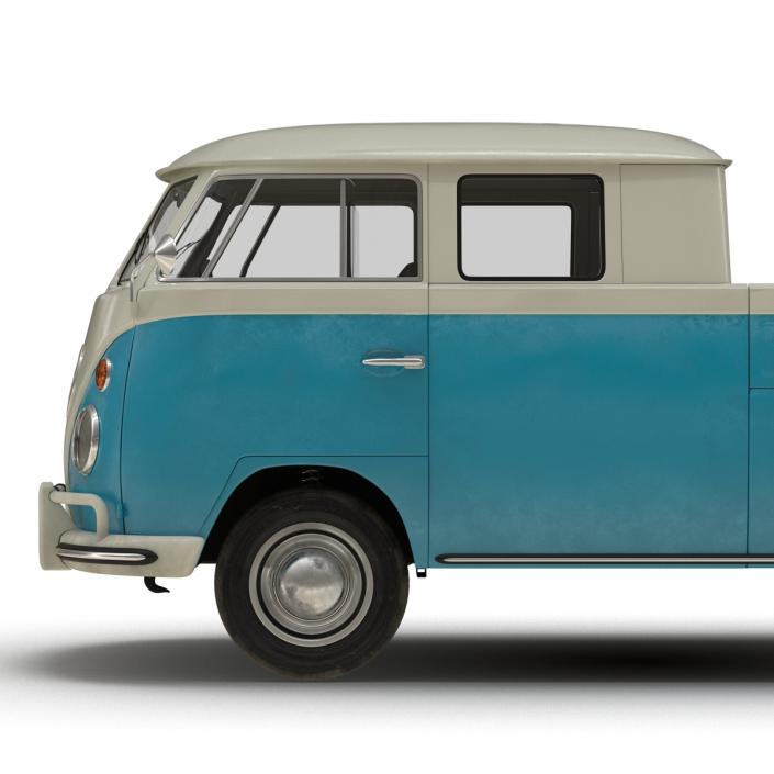 Volkswagen Type 2 Double Cab Pick Up Simple Interior Blue 2 3D model