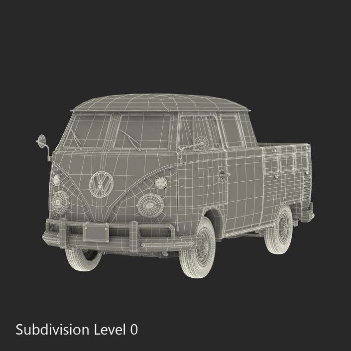 Volkswagen Type 2 Double Cab Pick Up Simple Interior Blue 2 3D model