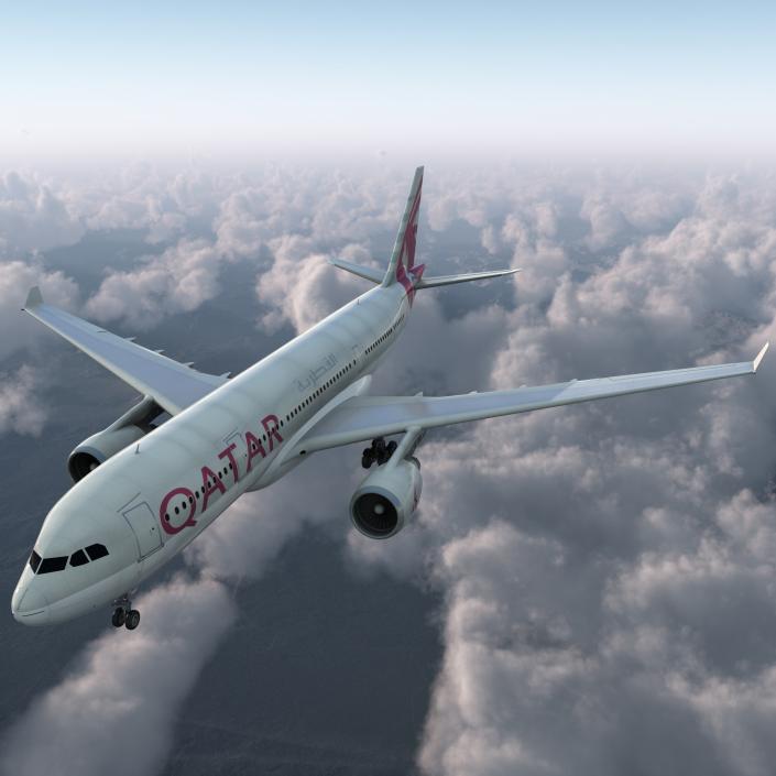 Jet Airliner Airbus A330-200 Qatar 3D model