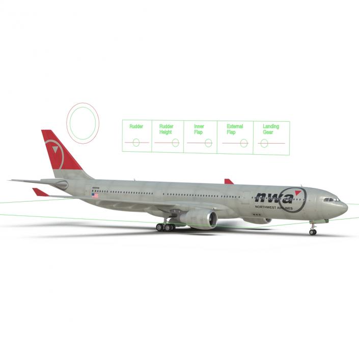 Jet Airliner Airbus A330-300 Northwest Airlines Rigged 3D model