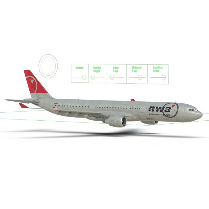 Jet Airliner Airbus A330-300 Northwest Airlines Rigged 3D model