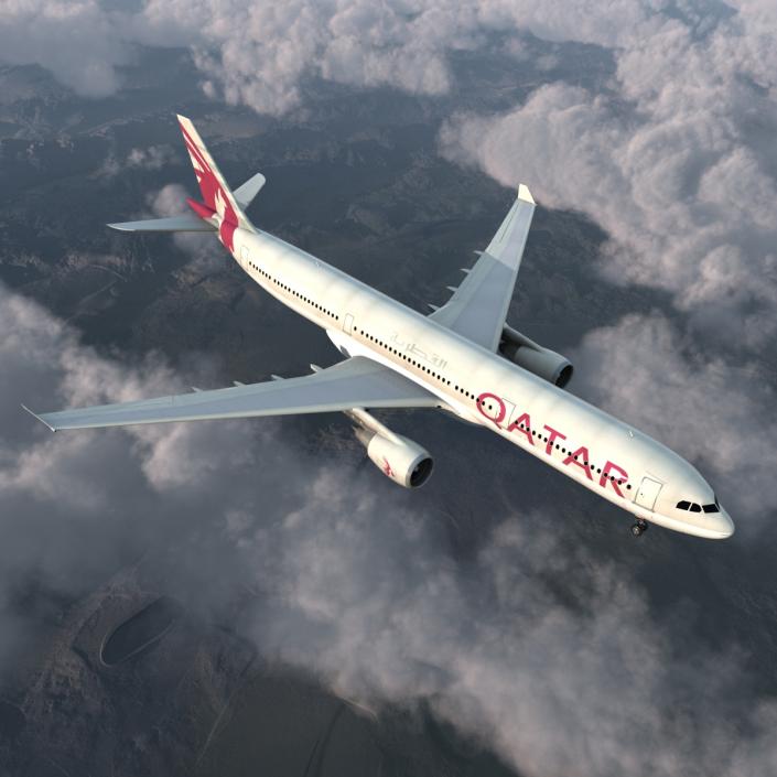 Jet Airliner Airbus A330-300 Qatar 3D model