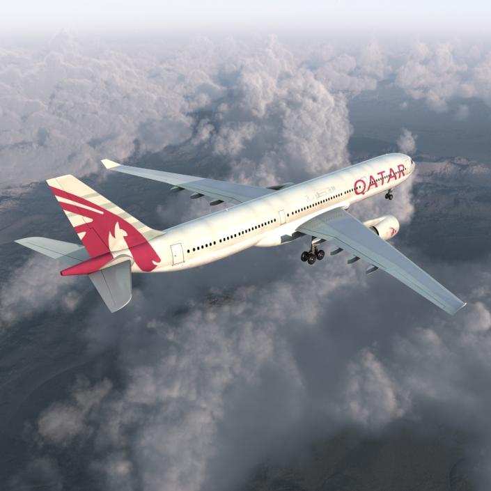 Jet Airliner Airbus A330-300 Qatar 3D model