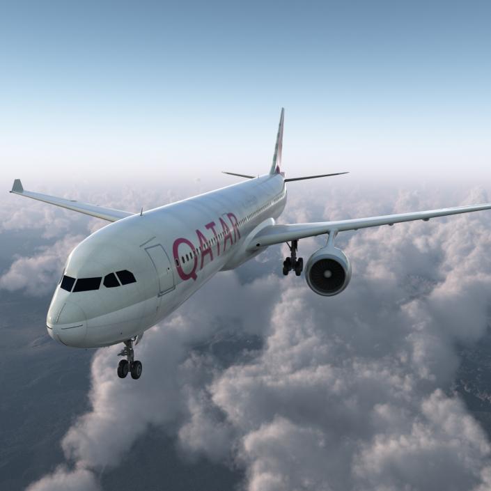 Jet Airliner Airbus A330-300 Qatar 3D model