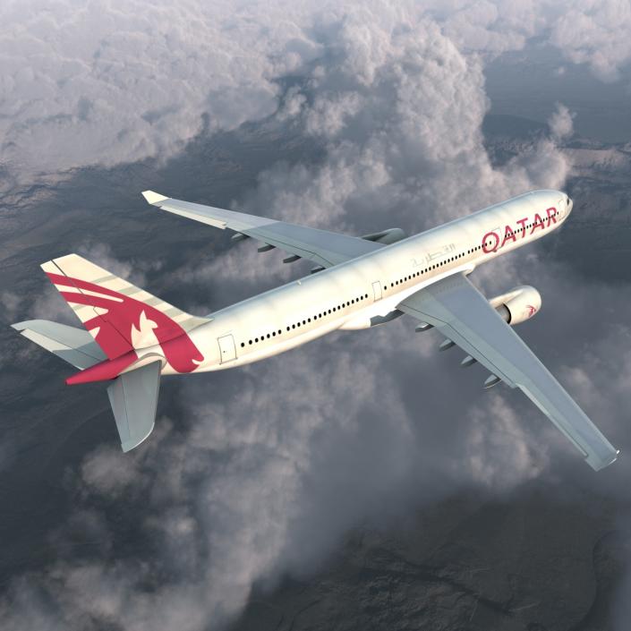 3D Jet Airliner Airbus A330-300 Qatar Rigged