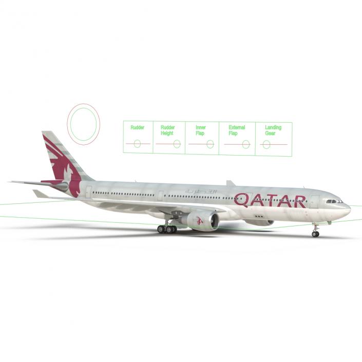 3D Jet Airliner Airbus A330-300 Qatar Rigged