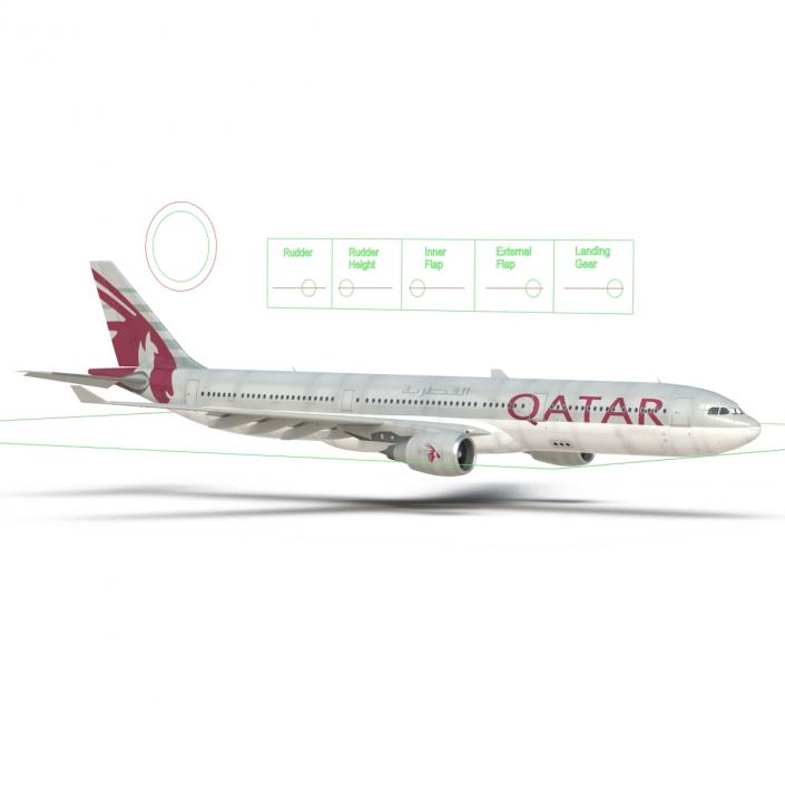 3D Jet Airliner Airbus A330-300 Qatar Rigged