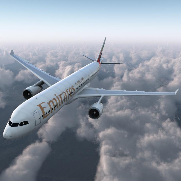 Jet Airliner Airbus A330-300 Emirates Rigged 3D model