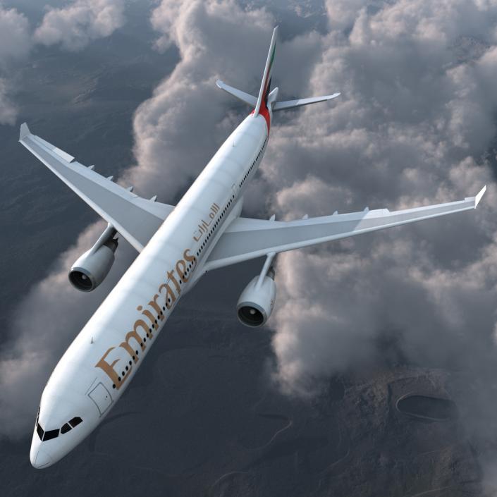 Jet Airliner Airbus A330-300 Emirates Rigged 3D model