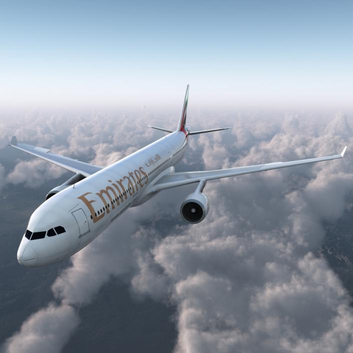 Jet Airliner Airbus A330-300 Emirates Rigged 3D model