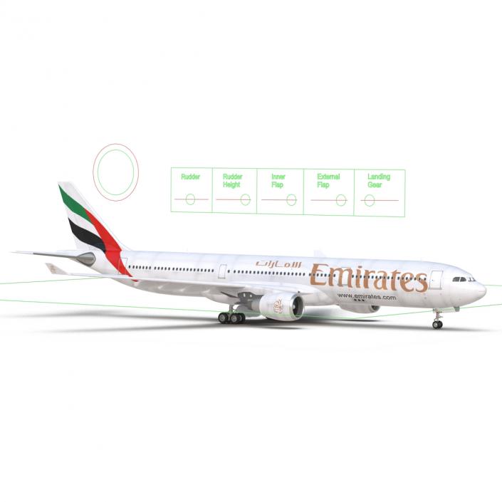 Jet Airliner Airbus A330-300 Emirates Rigged 3D model