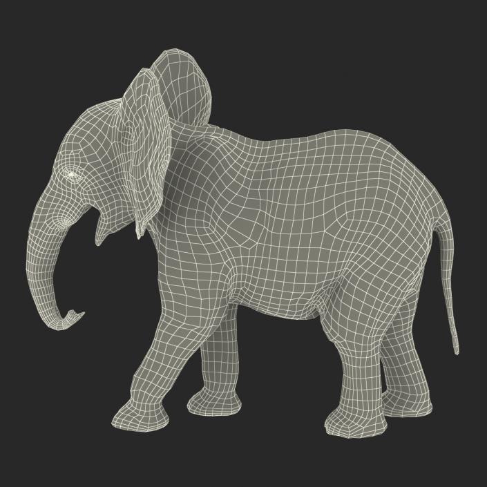 Baby Elephant Pose 2 with Fur 3D model