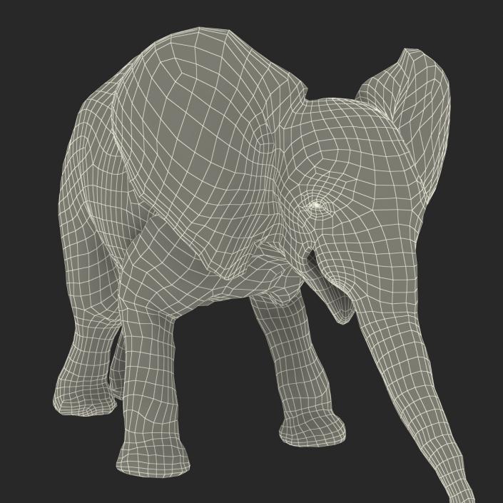 Baby Elephant Pose 3 with Fur 3D model