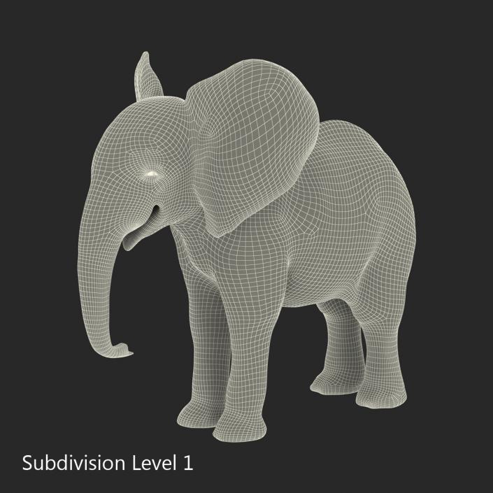 Baby Elephant with Fur 3D