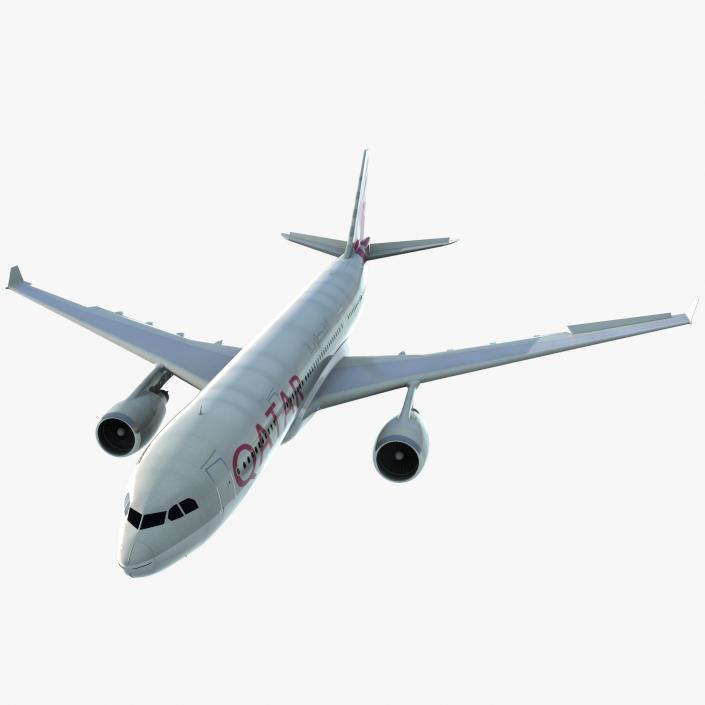 3D Jet Airliner Airbus A330-200 Qatar Rigged