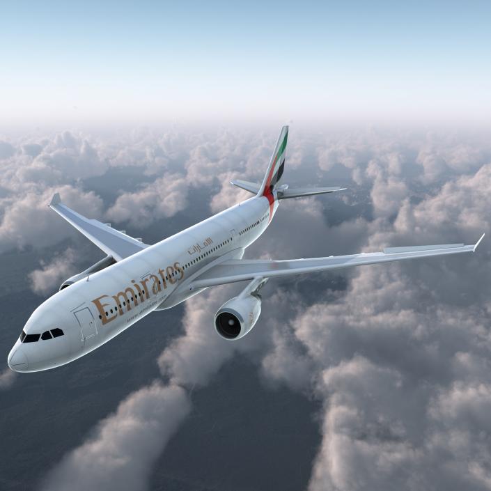 Jet Airliner Airbus A330-200 Emirates Rigged 3D model