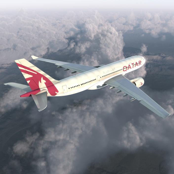 3D Jet Airliner Airbus A330-200 Qatar Rigged