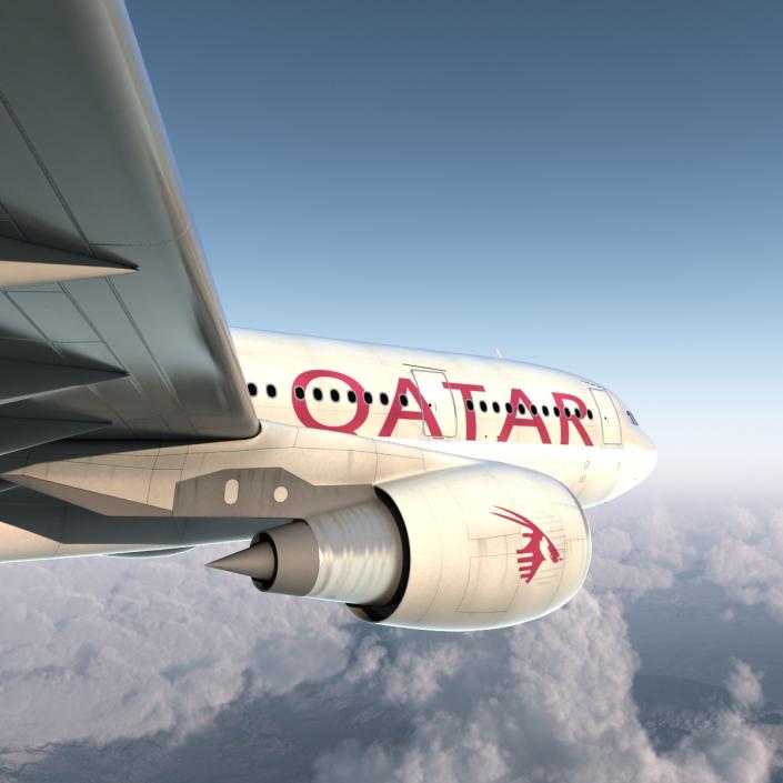 3D Jet Airliner Airbus A330-200 Qatar Rigged