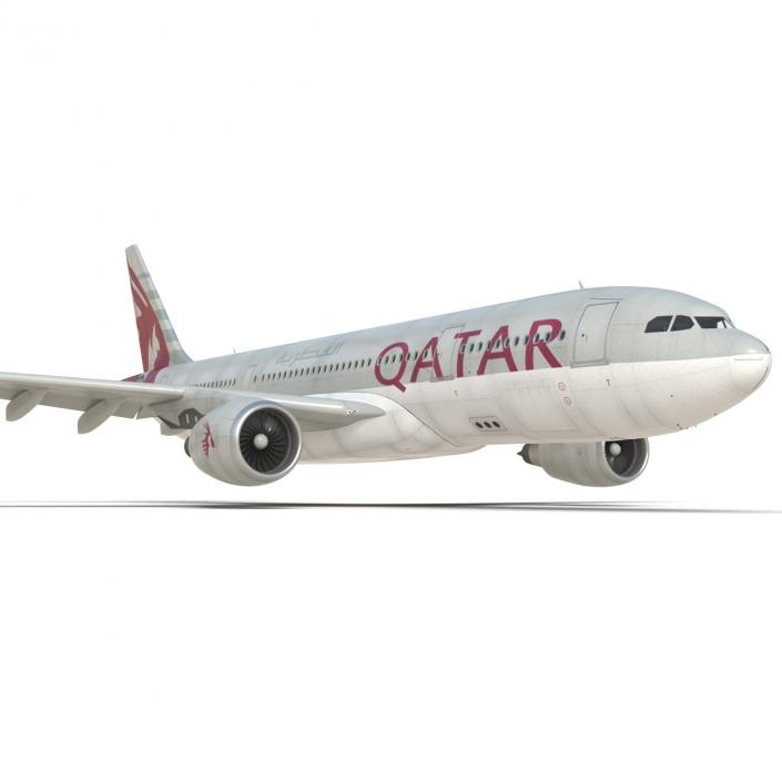 3D Jet Airliner Airbus A330-200 Qatar Rigged