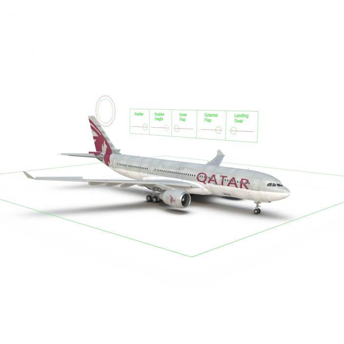 3D Jet Airliner Airbus A330-200 Qatar Rigged