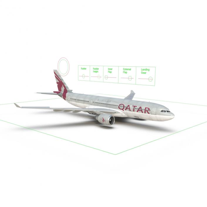 3D Jet Airliner Airbus A330-200 Qatar Rigged