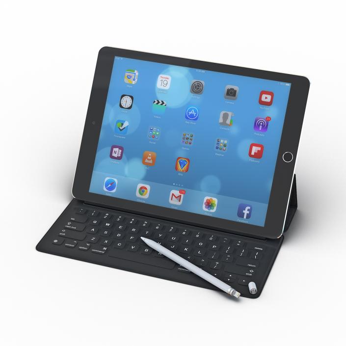 3D iPad Pro with Pencil and Smart Keyboard Rigged