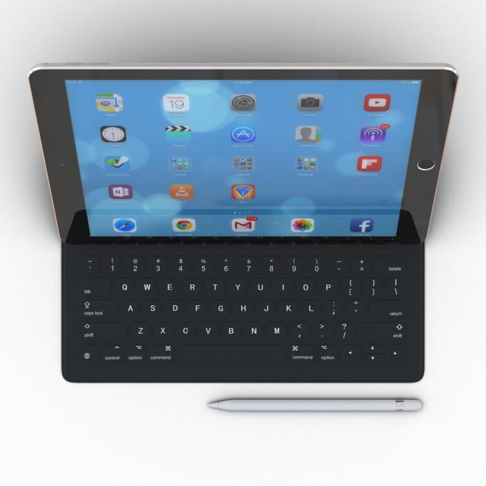 3D iPad Pro with Pencil and Smart Keyboard Rigged