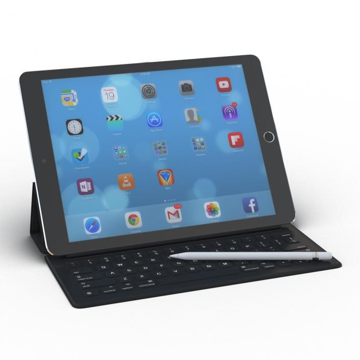 3D iPad Pro with Pencil and Smart Keyboard Rigged