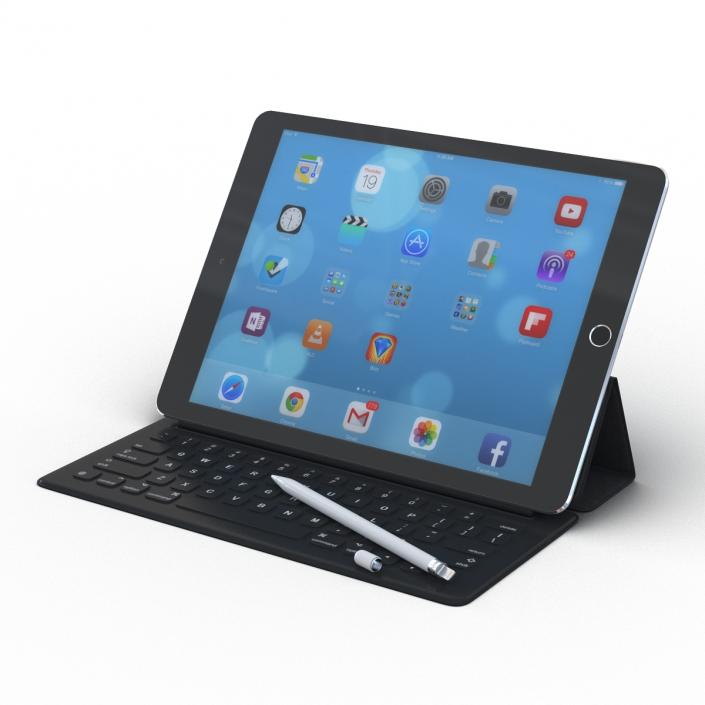 3D iPad Pro with Pencil and Smart Keyboard Rigged