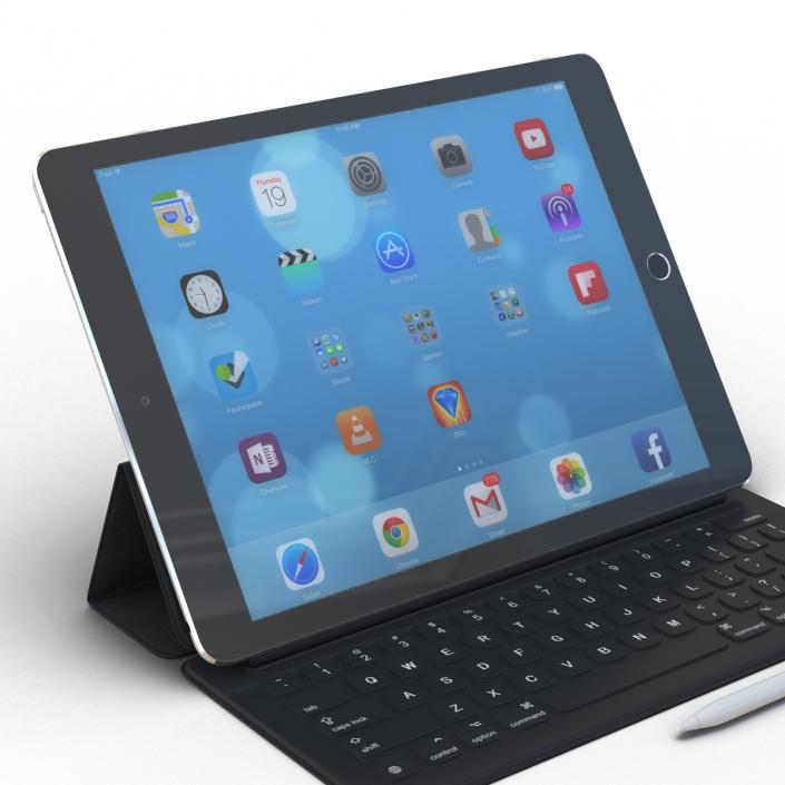 3D iPad Pro with Pencil and Smart Keyboard Rigged