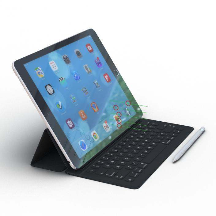 3D iPad Pro with Pencil and Smart Keyboard Rigged