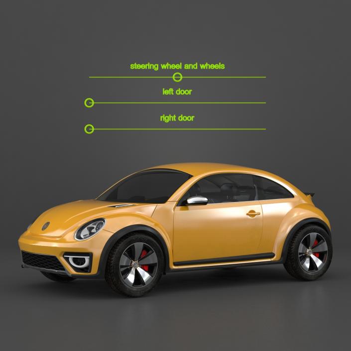 3D Volkswagen Beetle 2016 Yellow Rigged