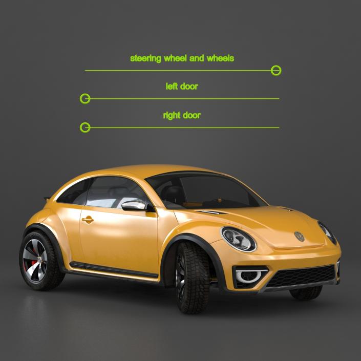 3D Volkswagen Beetle 2016 Yellow Rigged