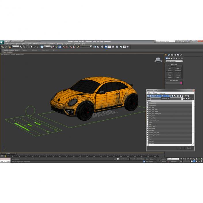 3D Volkswagen Beetle 2016 Yellow Rigged