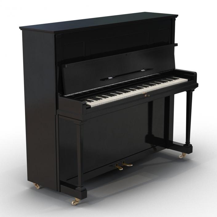 3D Upright Piano Black Rigged