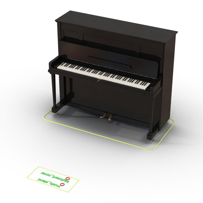 3D Upright Piano Black Rigged