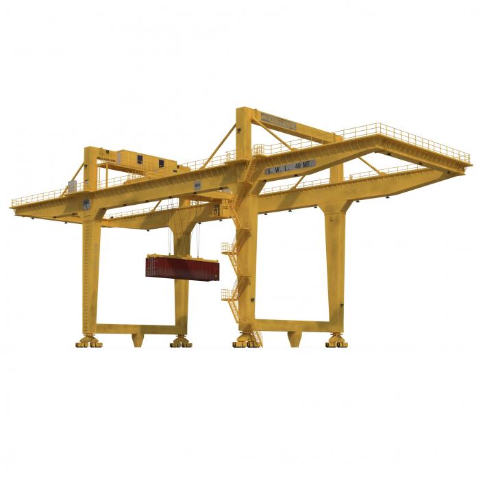 3D Rail Mounted Gantry Container Crane Yellow and 40 ft ISO Container