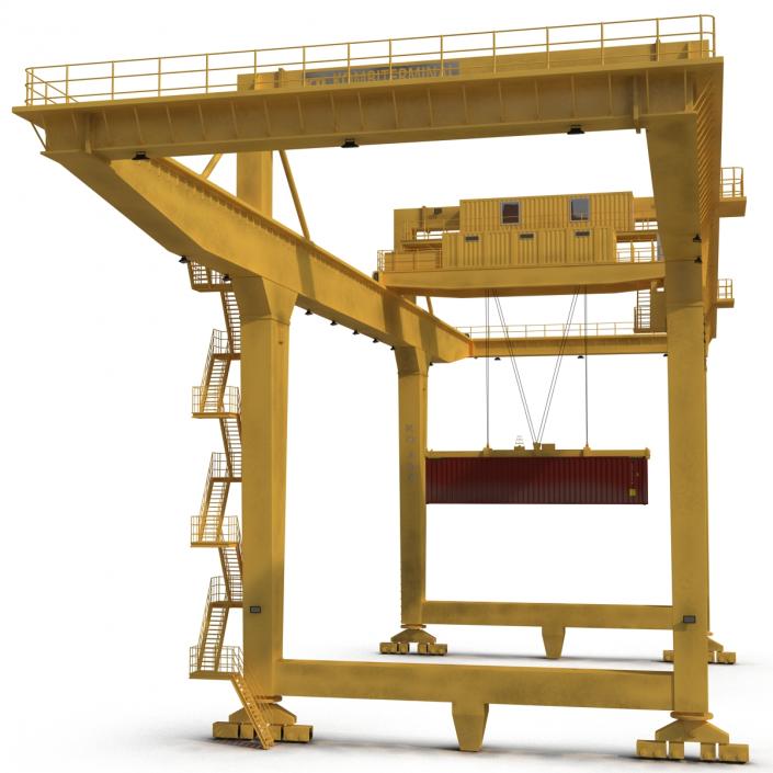 3D Rail Mounted Gantry Container Crane Yellow and 40 ft ISO Container