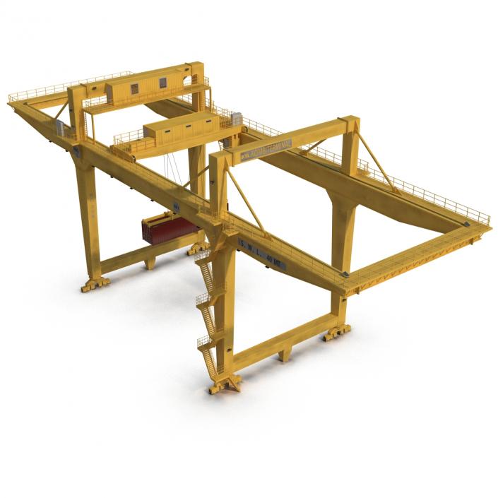 3D Rail Mounted Gantry Container Crane Yellow and 40 ft ISO Container