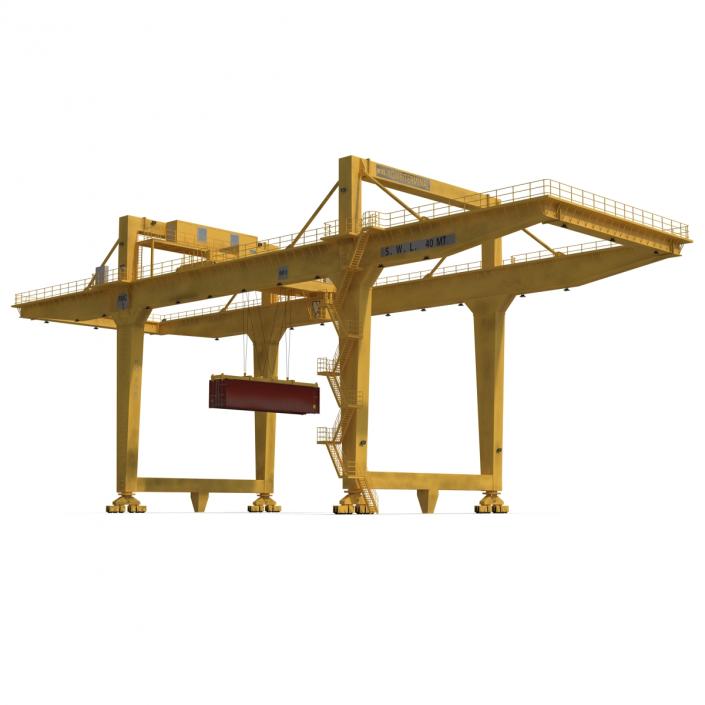 3D Rail Mounted Gantry Container Crane Yellow and 40 ft ISO Container