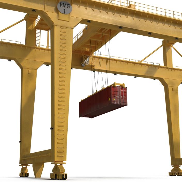 3D Rail Mounted Gantry Container Crane Yellow and 40 ft ISO Container