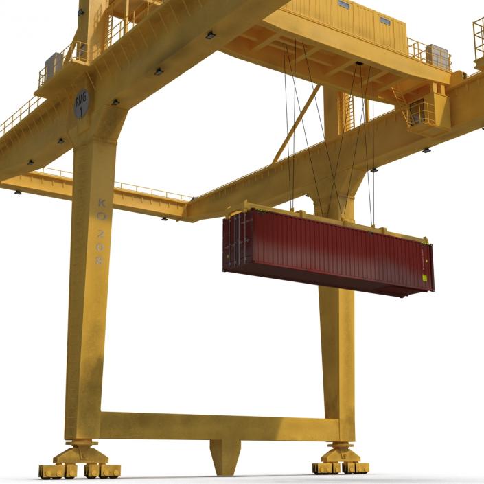 3D Rail Mounted Gantry Container Crane Yellow and 40 ft ISO Container