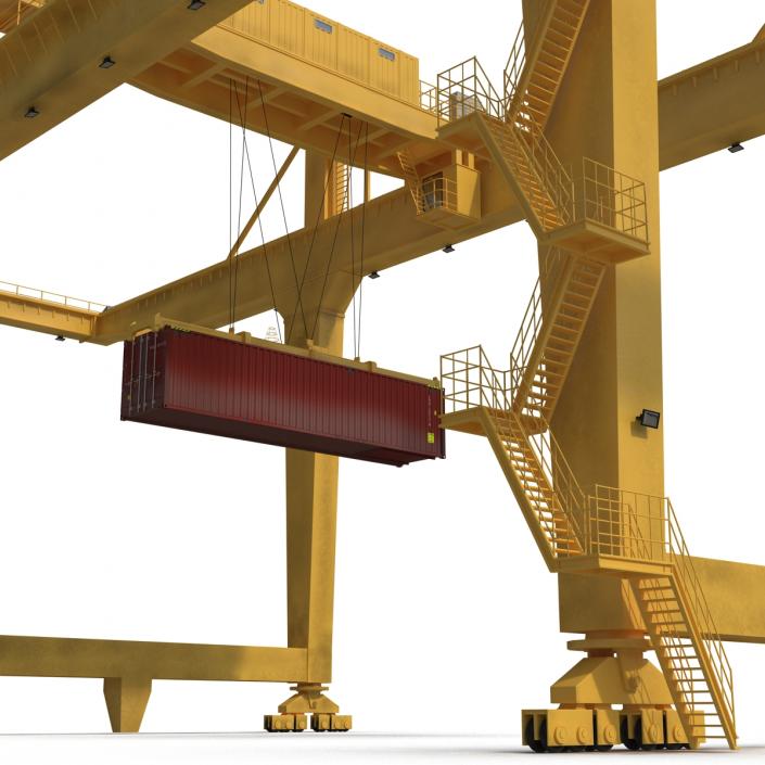 3D Rail Mounted Gantry Container Crane Yellow and 40 ft ISO Container