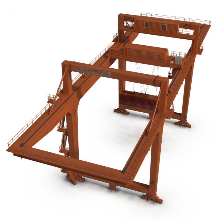 3D Rail Mounted Gantry Container Crane Orange and 40 ft ISO Container