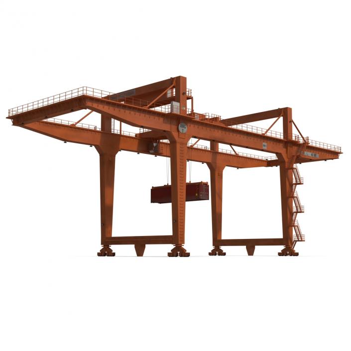 3D Rail Mounted Gantry Container Crane Orange and 40 ft ISO Container