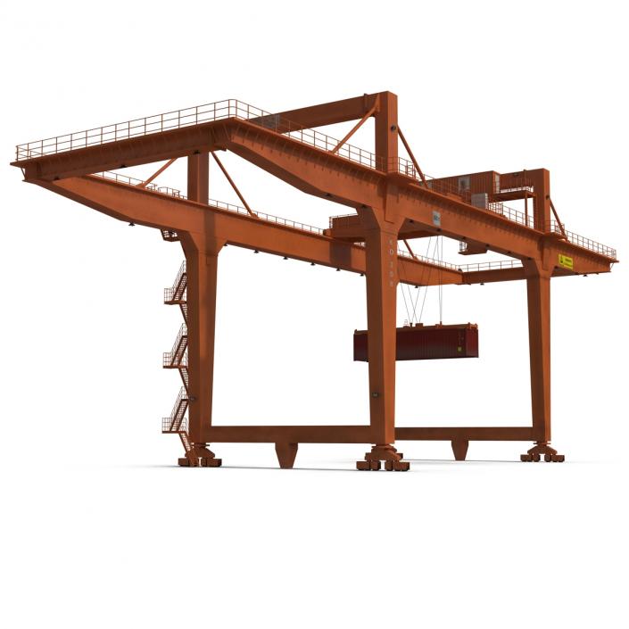 3D Rail Mounted Gantry Container Crane Orange and 40 ft ISO Container