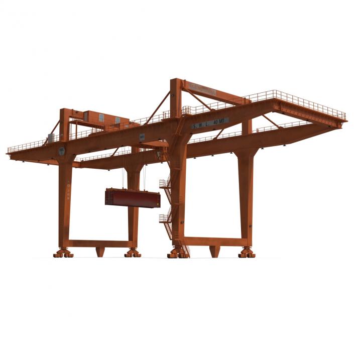 3D Rail Mounted Gantry Container Crane Orange and 40 ft ISO Container