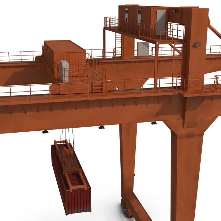 3D Rail Mounted Gantry Container Crane Orange and 40 ft ISO Container