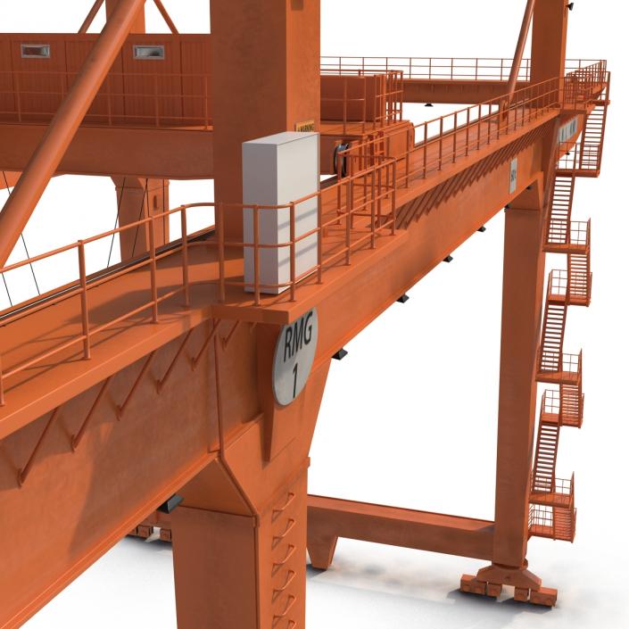 3D Rail Mounted Gantry Container Crane Orange and 40 ft ISO Container